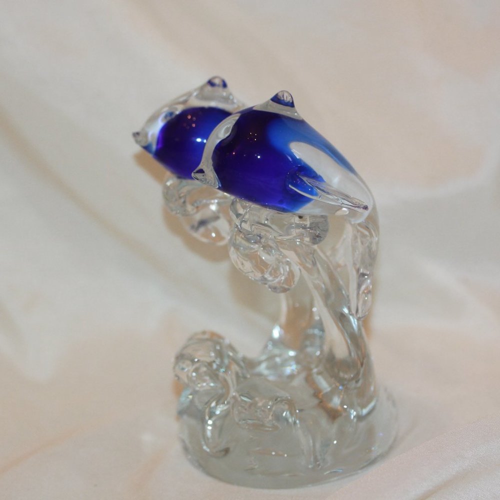 Double Dolphin Glass Figurine Statue Beach Decor
